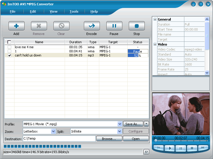 ImTOO AVI MPEG Converter Screenshot